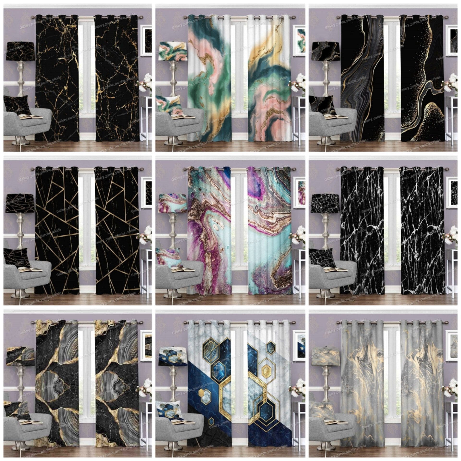 پرده چاپی با طرح سنگ، مناسب برای دکوراسیون‌های مدرن و فضای مینیمال