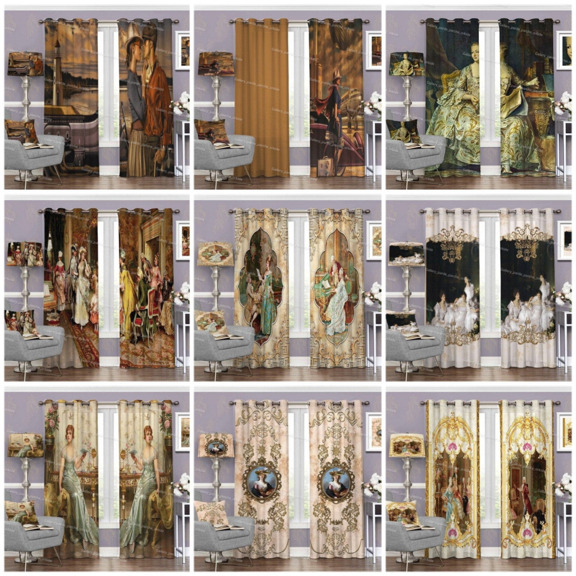 پرده چاپی با طرح اروپایی، مناسب برای دکوراسیون‌های کلاسیک و لوکس