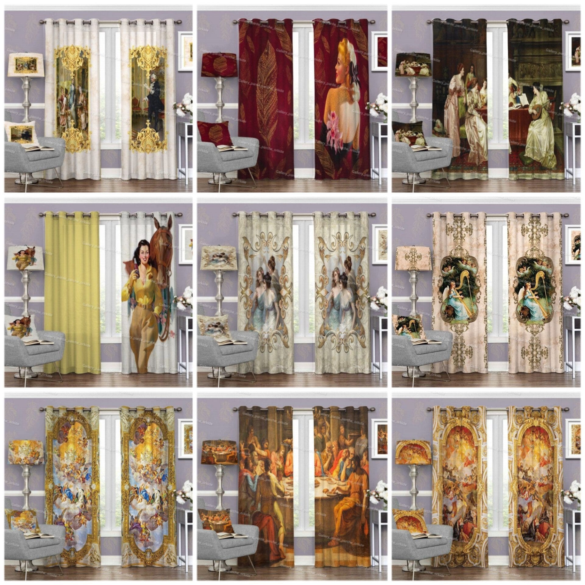 پرده چاپی با طرح اروپایی، مناسب برای دکوراسیون‌های کلاسیک و لوکس