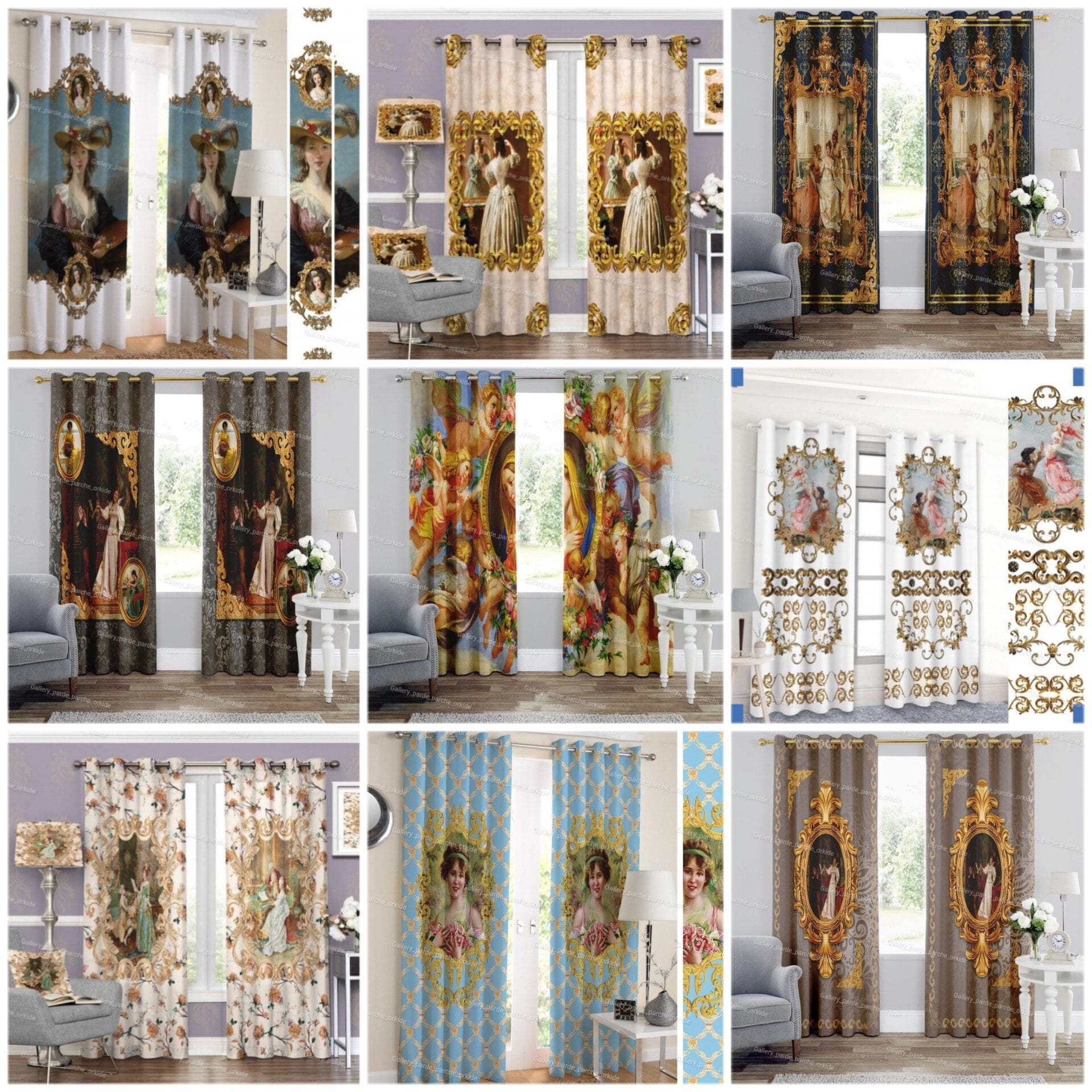 پرده چاپی با طرح اروپایی، مناسب برای دکوراسیون‌های کلاسیک و لوکس