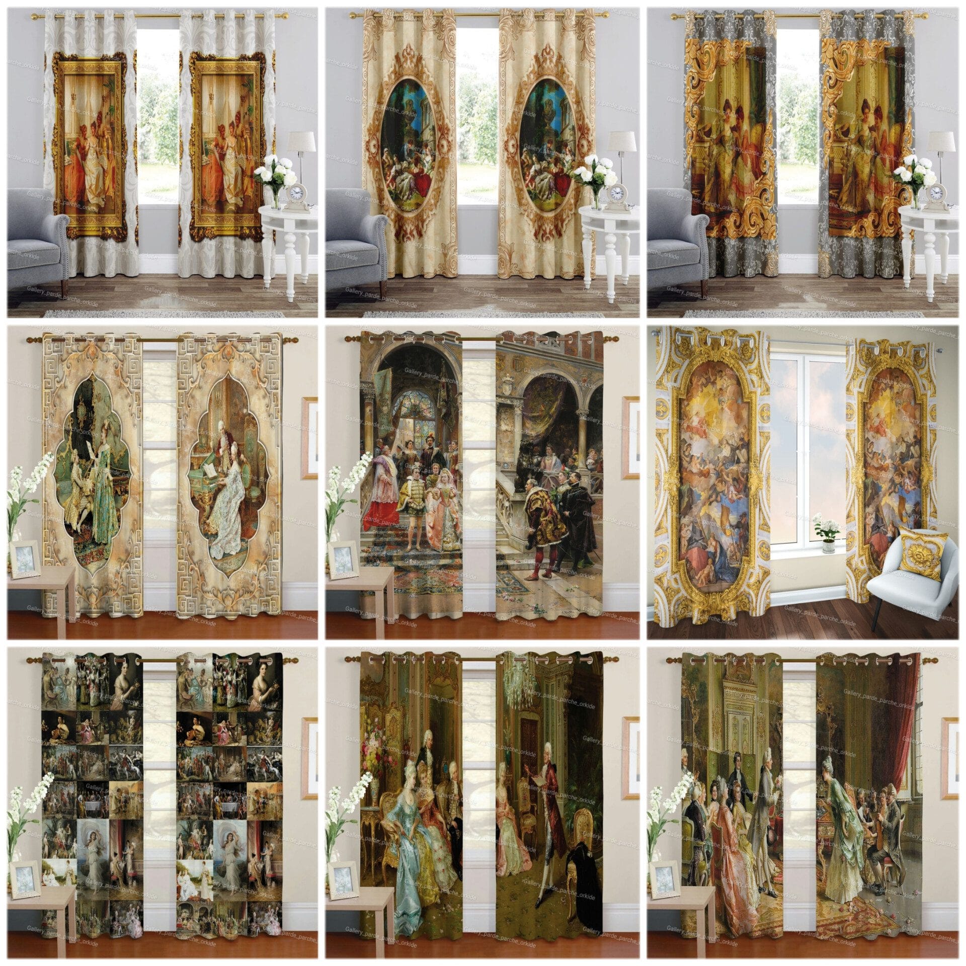 پرده چاپی با طرح اروپایی، مناسب برای دکوراسیون‌های کلاسیک و لوکس