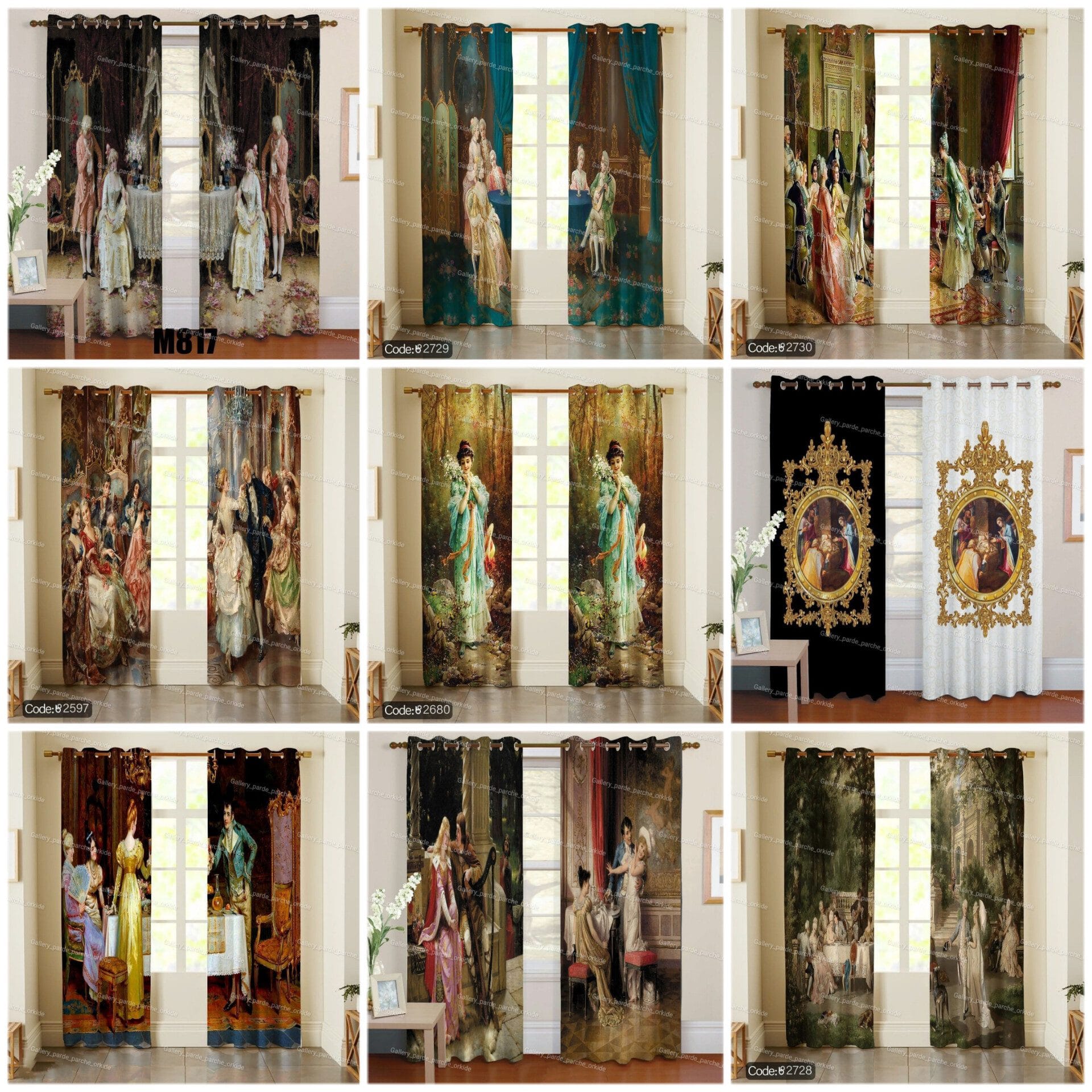 پرده چاپی با طرح اروپایی، مناسب برای دکوراسیون‌های کلاسیک و لوکس