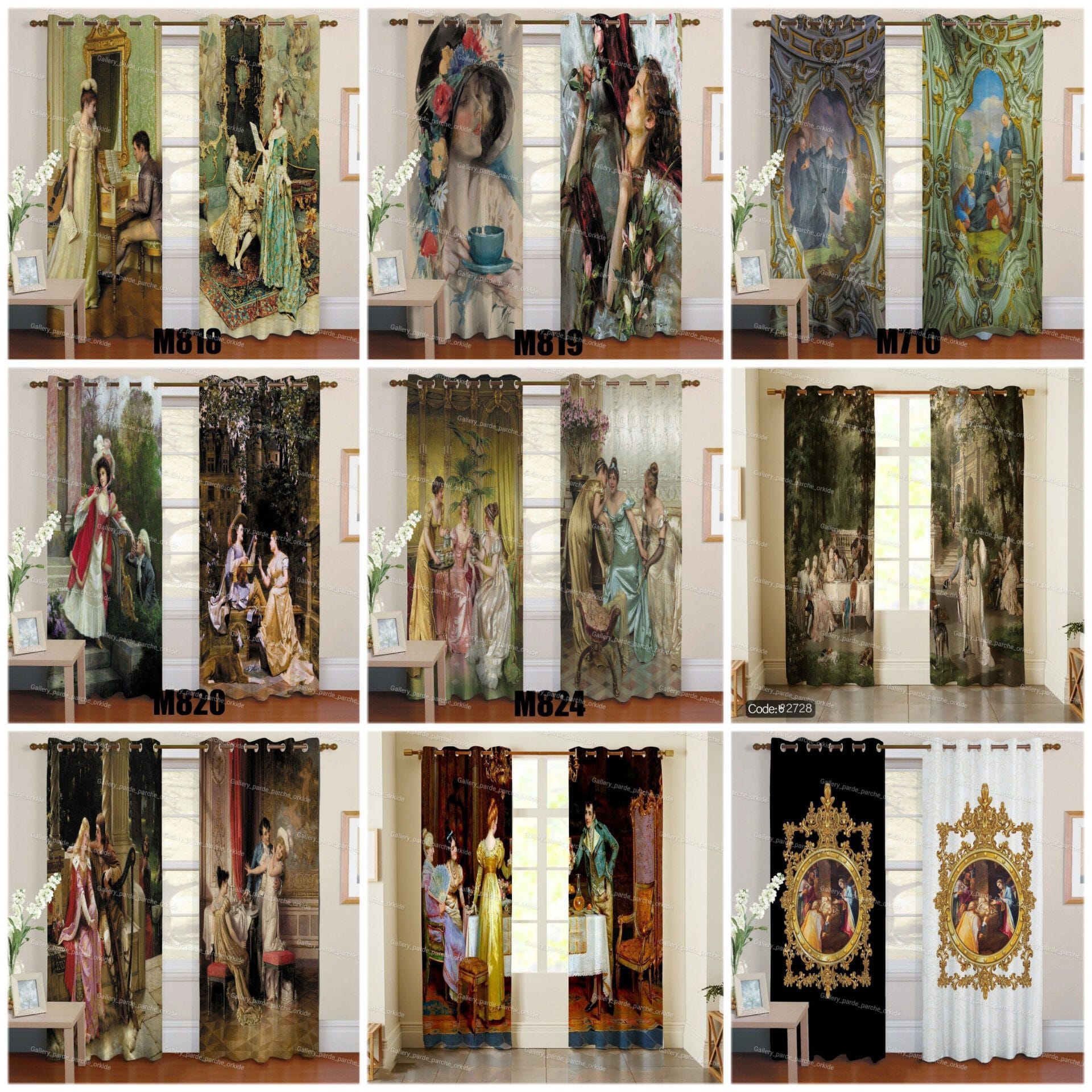 پرده چاپی با طرح اروپایی، مناسب برای دکوراسیون‌های کلاسیک و لوکس