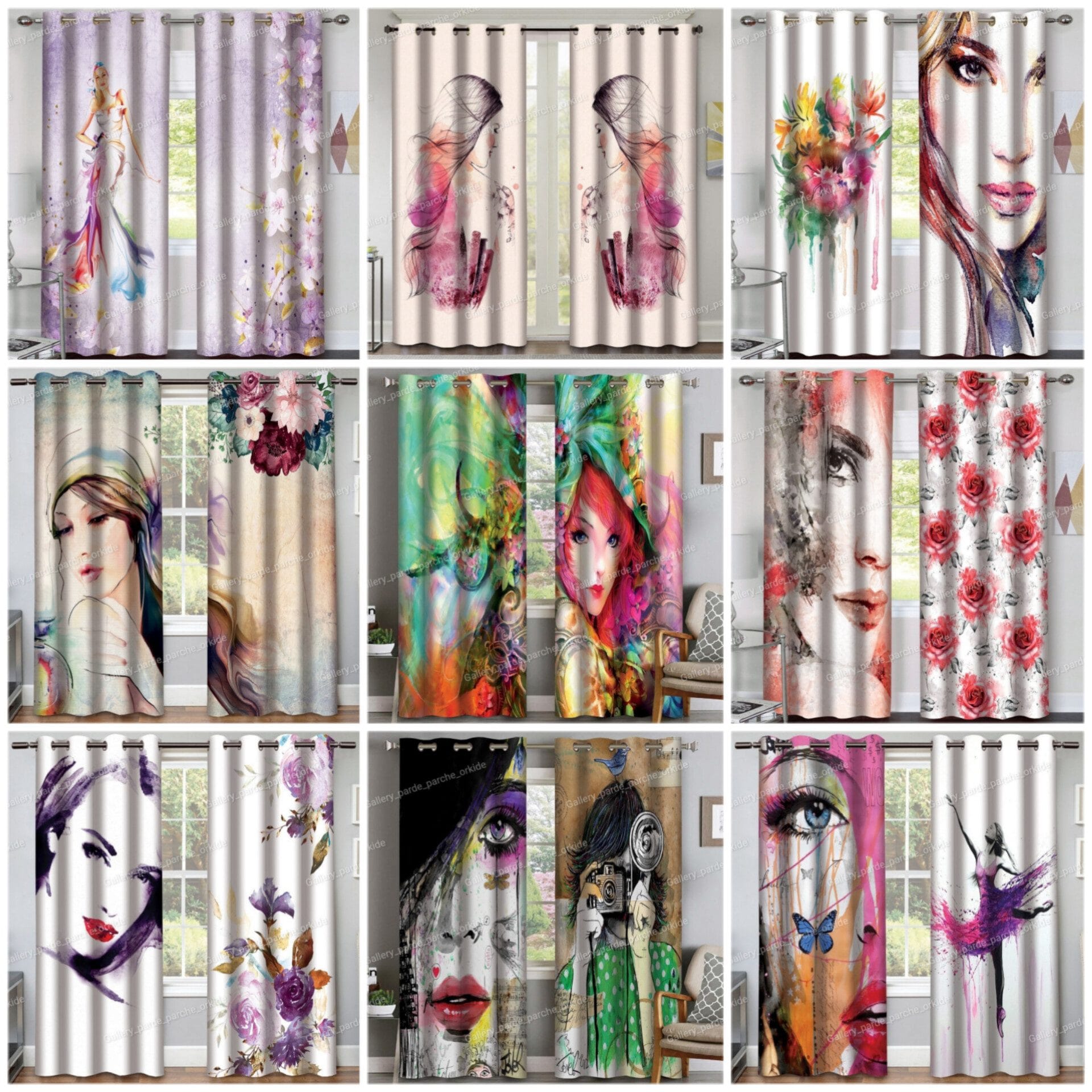 پرده چاپی طرح چهره مناسب سالن زیبایی و فضاهای هنری