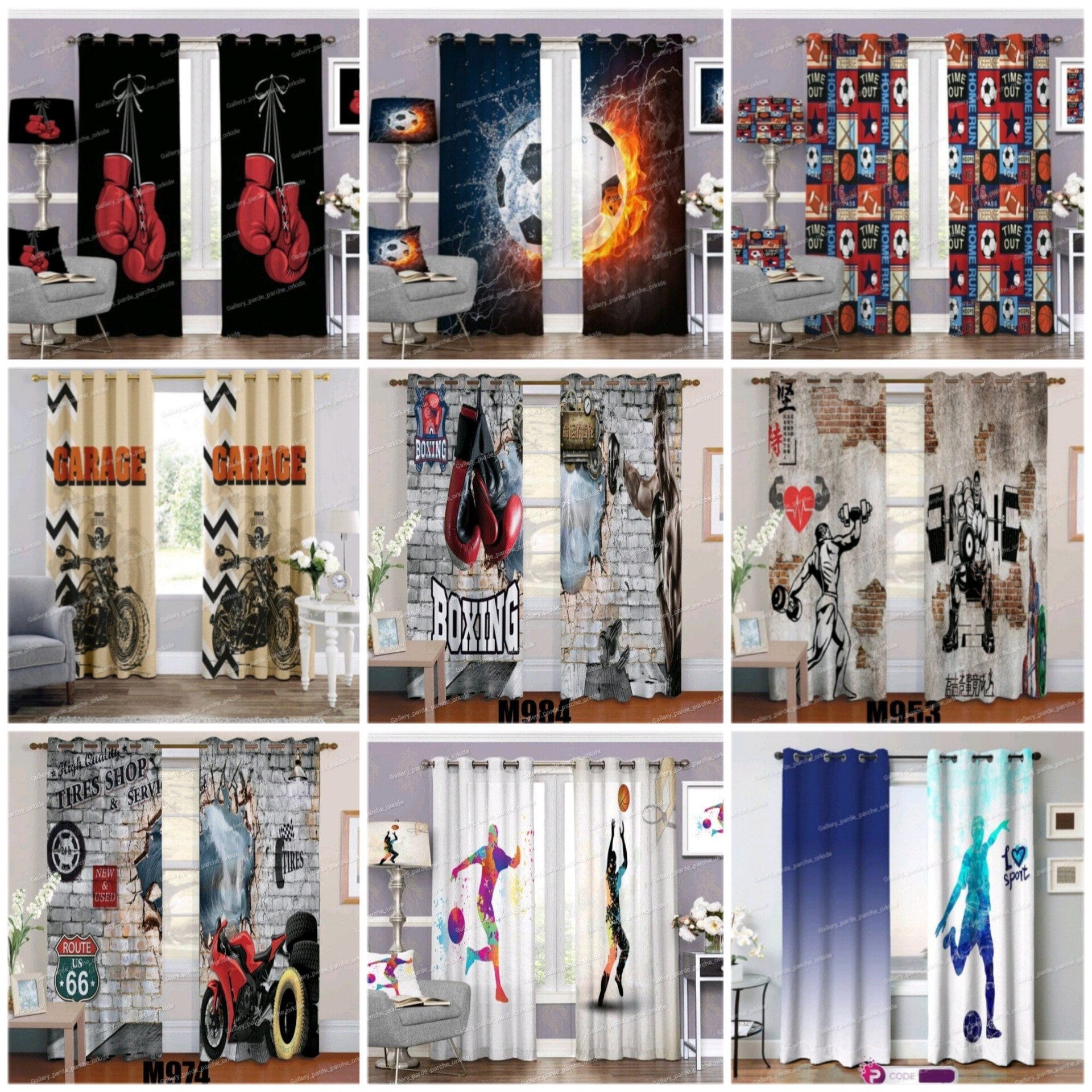 پرده چاپی طرح ورزشی برای دکوراسیون اتاق ورزش و علاقه‌مندان به ورزش