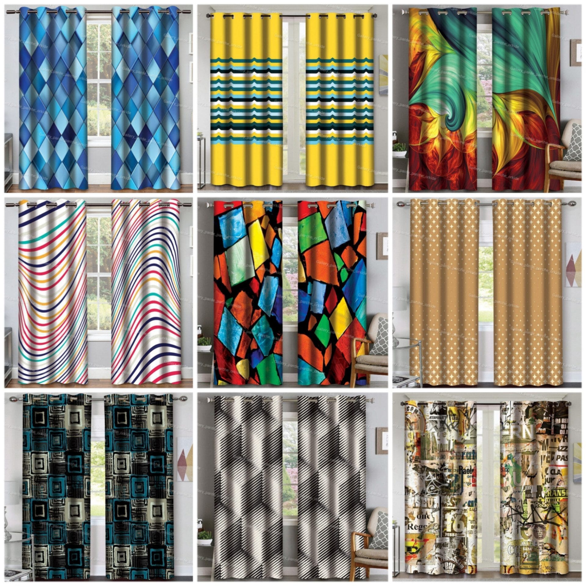 پرده چاپی طرح مدرن برای دکوراسیون داخلی با سبک مدرن