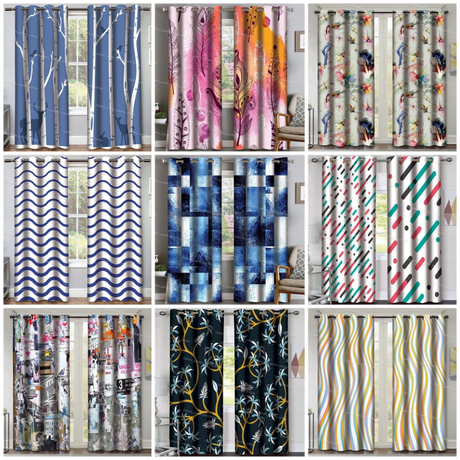 پرده چاپی طرح مدرن برای دکوراسیون داخلی با سبک مدرن