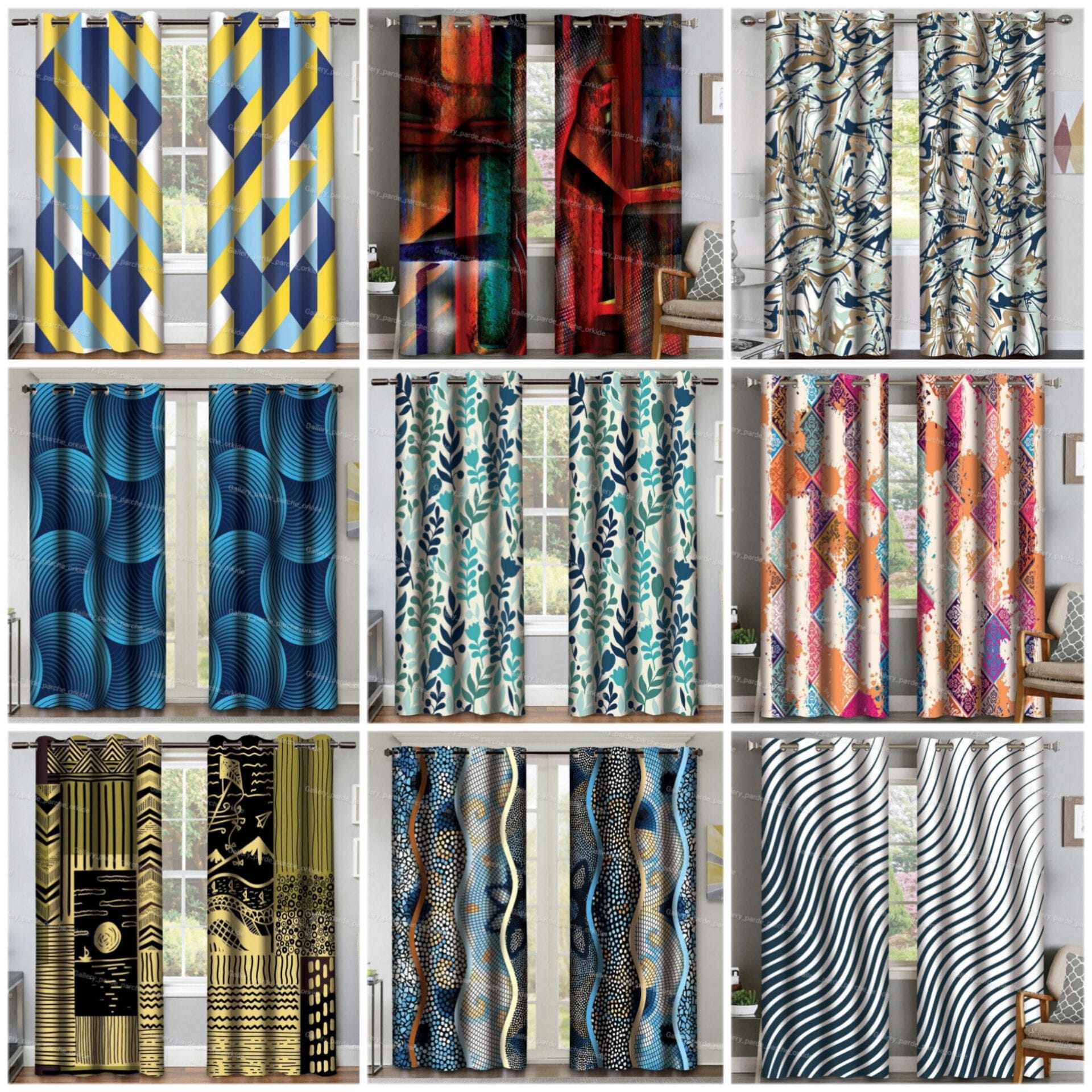 پرده چاپی طرح مدرن برای دکوراسیون داخلی با سبک مدرن