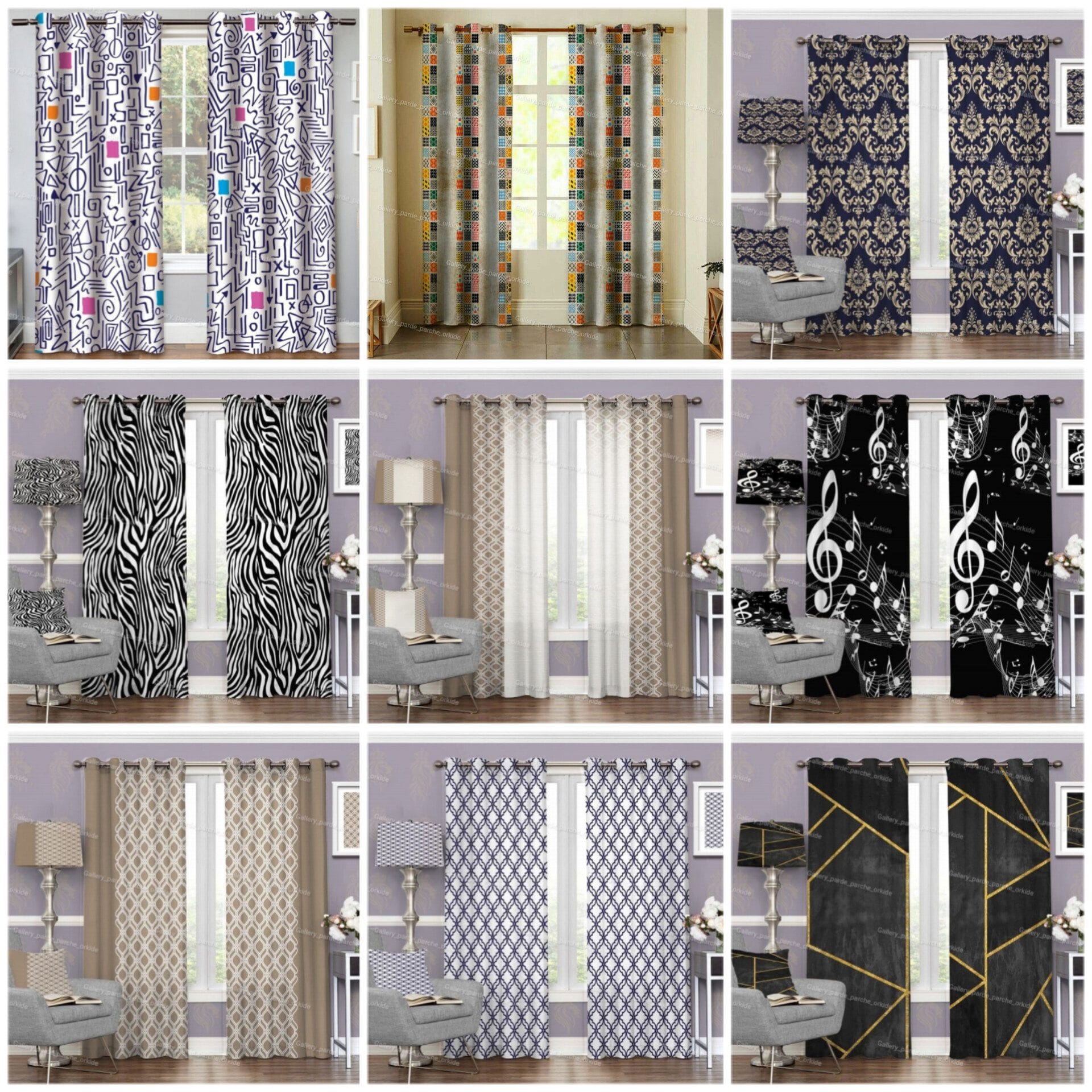 پرده چاپی طرح مدرن برای دکوراسیون داخلی با سبک مدرن