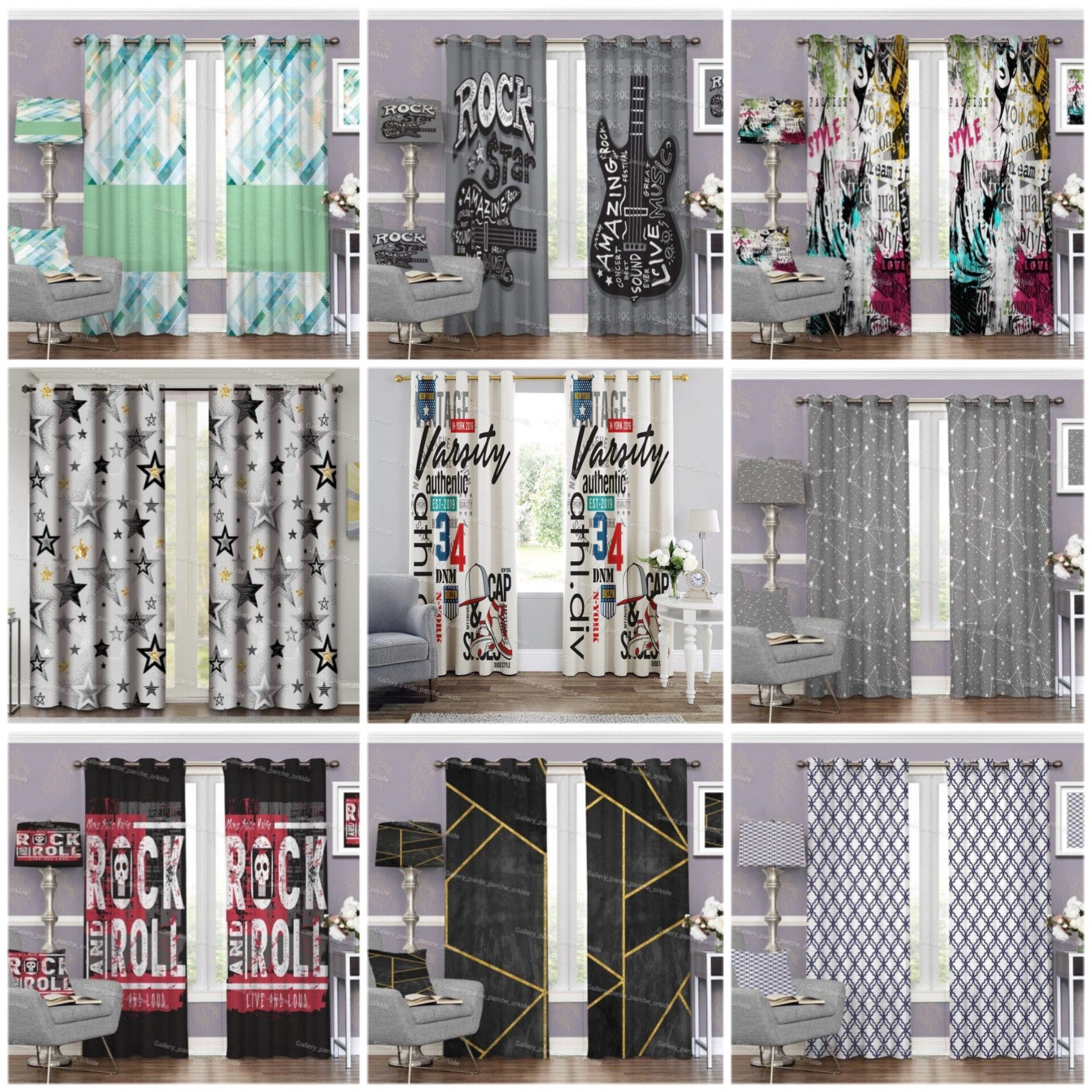 پرده چاپی طرح مدرن برای دکوراسیون داخلی با سبک مدرن