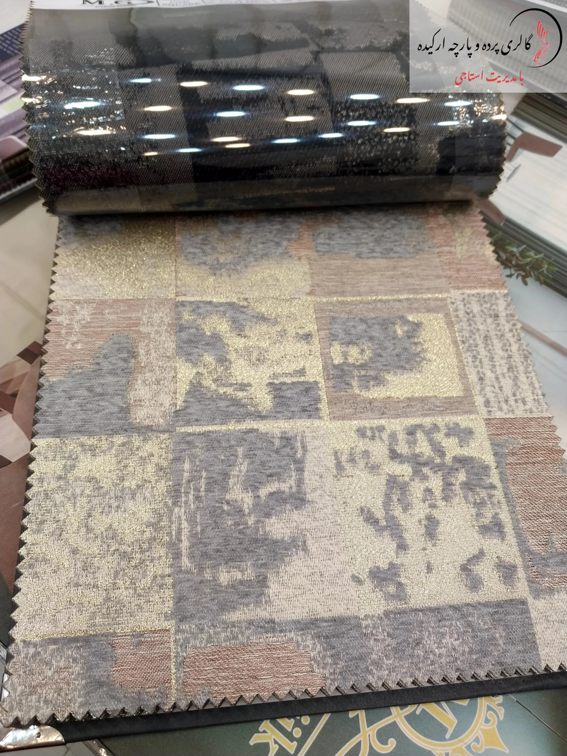 پارچه مخمل پرده ای مخمل پتینه طرح دار مناسب پرده و مبلمان